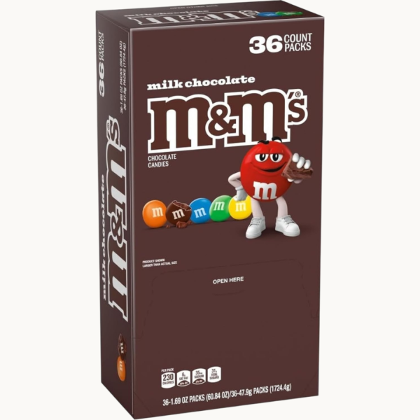 M&M'S Milk Chocolate Candy, Full-Size 1.69 oz Bags, 36-Count Bulk Pack