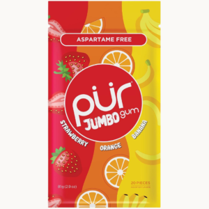 PUR Jumbo Sugar-Free Xylitol Gum, Assorted Strawberry, Banana & Orange Flavors, 20-Piece Pack