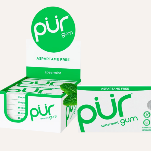 PUR Spearmint Sugar-Free Xylitol Gum, Refreshing Mint Flavor, No Artificial Flavor, 108 Pieces, 12-Pack