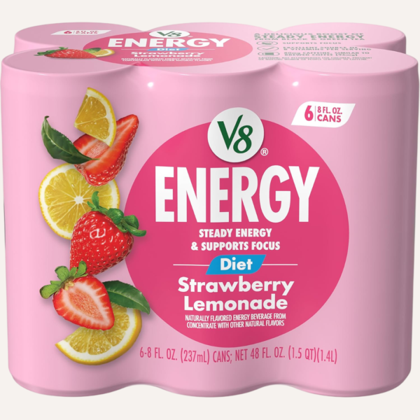 V8 Energy Diet Strawberry Lemonade Energy Drink, 8 fl oz Cans, 6-Pack, Fruit & Vegetable Juice Blend