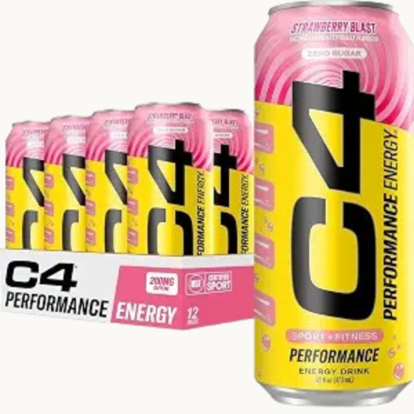 C4 Performance Energy Drink with Zero Sugar, Strawberry Blast, 12pk